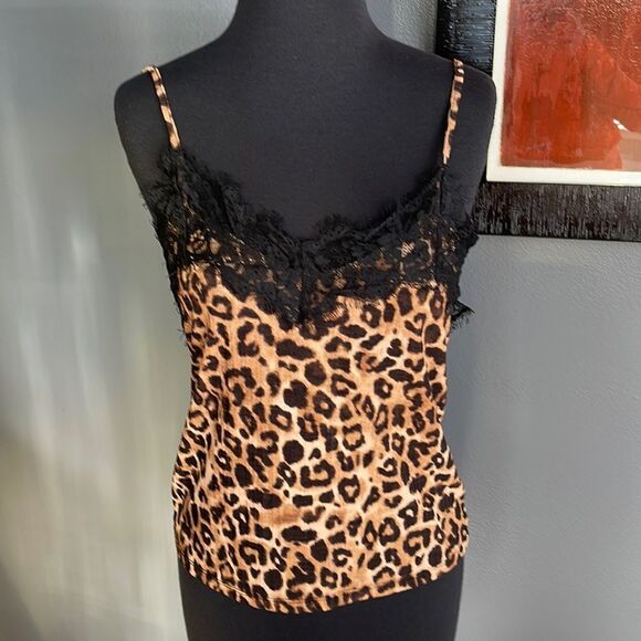 Zara Trafaluc leopard print front neckline eyelash lace super stretch cami/tank. - Picture 4 of 7